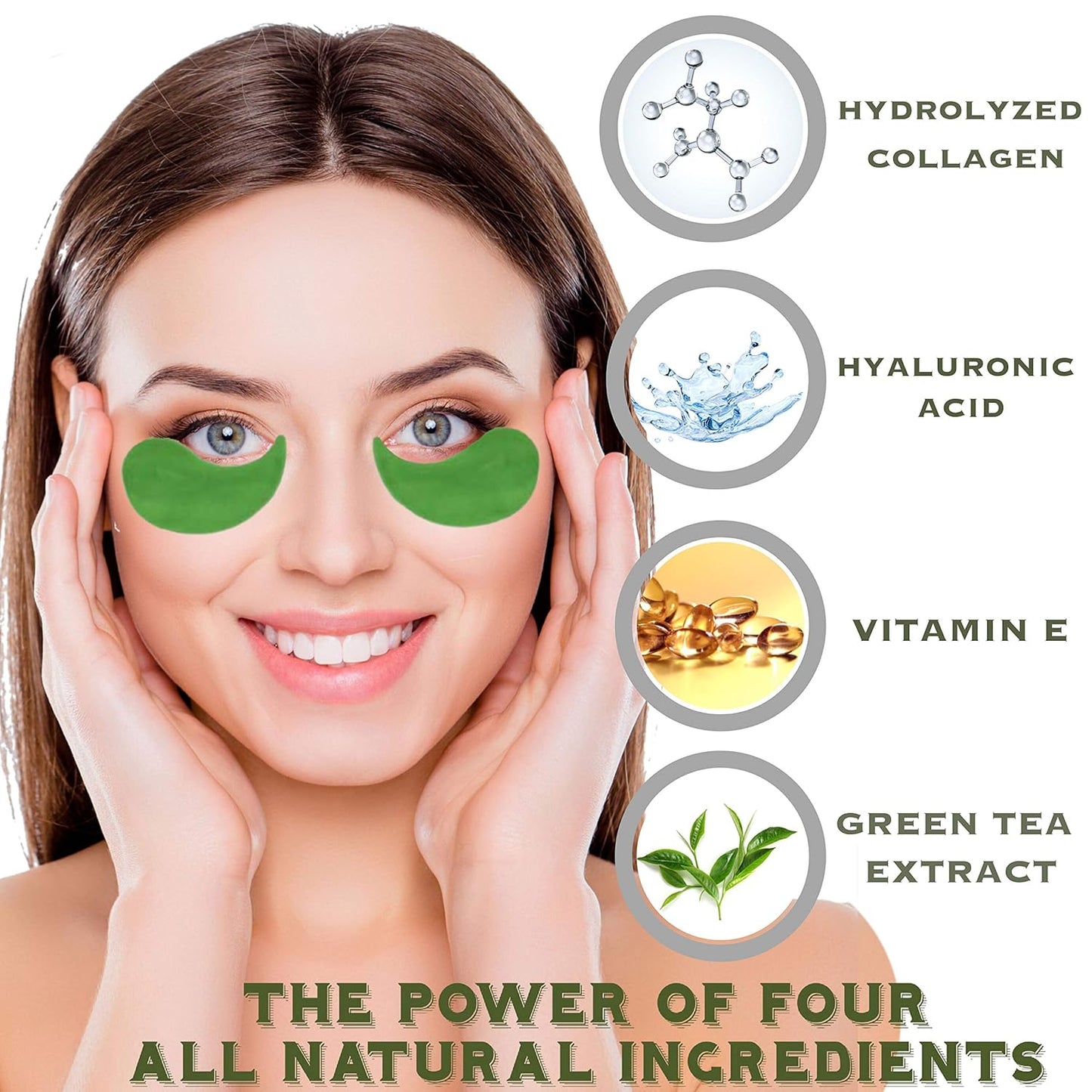 Green Tea Matcha Eye Mask Under Eye Patches Treatment for Dark Circles, Eye Bags, Puffiness - Anti-Wrinkle With Hyaluronic Acid and Collagen - 30 Pairs/60 Pcs.