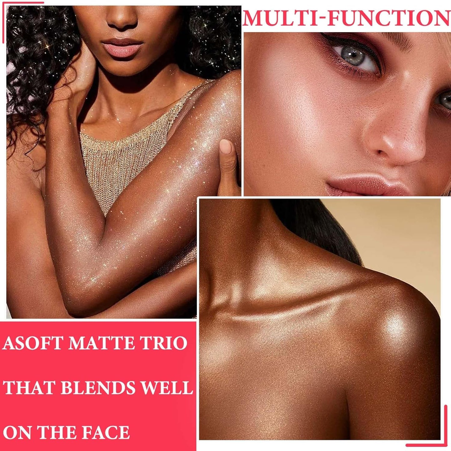 Face Glitter Blush Shimmer Waterproof Highlighter Blusher Powder,Facial Contour Corrector Long Lasting Glitter Illuminator Highlighter Palette Shimmer Highlight Makeup Palette(01#)