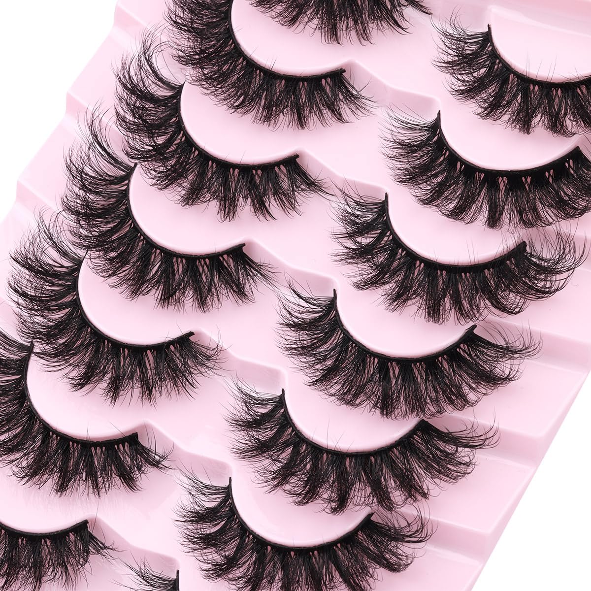 Mink Lashes Fluffy D-Curl False Eyelashes 20mm Long Volume Lashes That Look Like Extensions Cat Eye Fake Lashes Faux Mink Strip Lashes Pack 7 Pairs