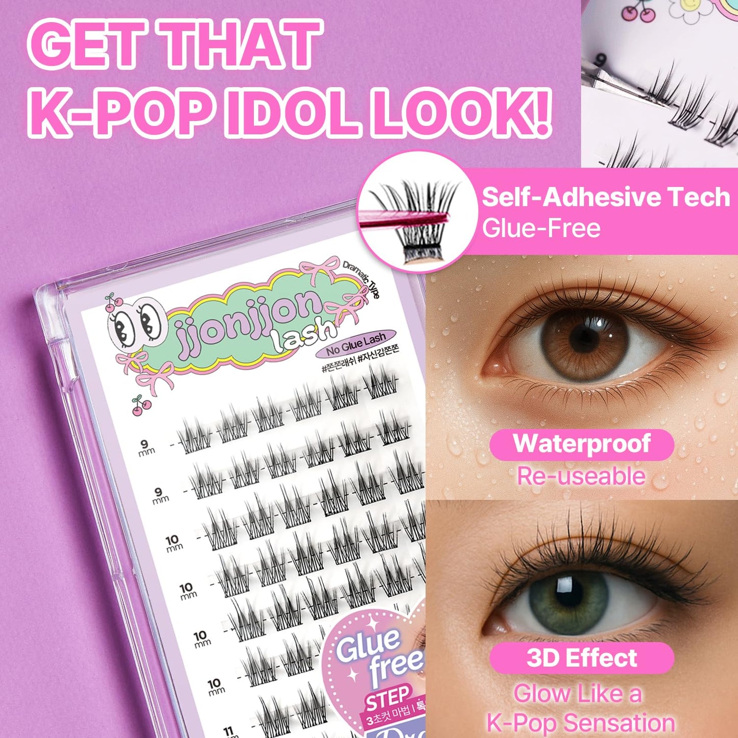 Korean Self Adhesive Lash Clusters Classic Look No Glue Press On Pre Bond Lash Clusters Fluffy Self Adhesive False Eyelashes No Glue Needed Reusable Wispy Eyelash Extensions