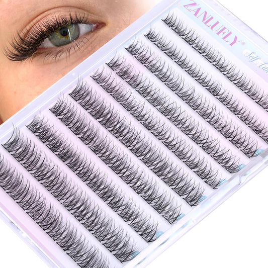 zanlufly Self Adhesive Lash Clusters No Glue Eyelashes C Curly Reusable Pre-glued Lashes No Damage Self Adhesive Eyelash Clusters Press on Eyelashes(8-14mm,120Pcs)