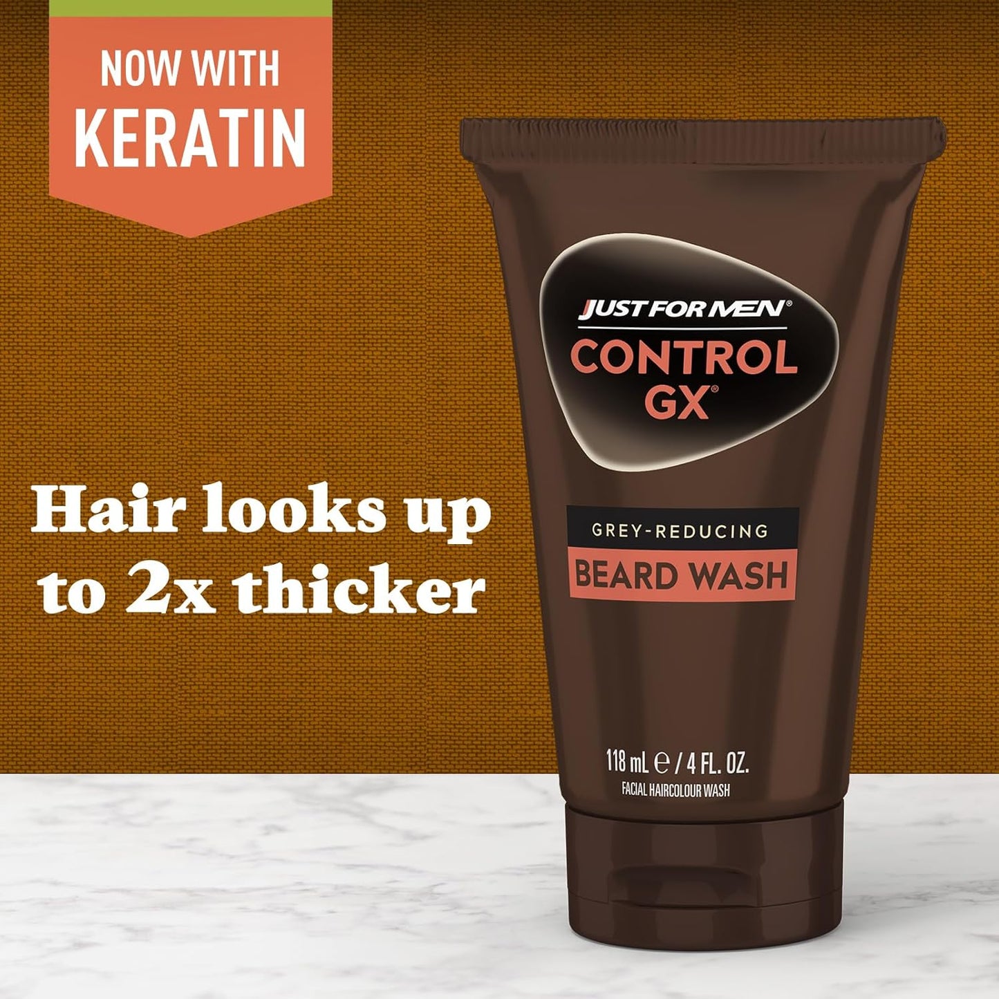 Just for Men Control GX Grey Reducing Beard Wash Shampoo with Keratin, Gradually Colors Mustache and Beard, Leaves Facial Hair Thicker Softer and Fuller, 4 Fl Oz - Pack of 3 (Packaging May Vary)