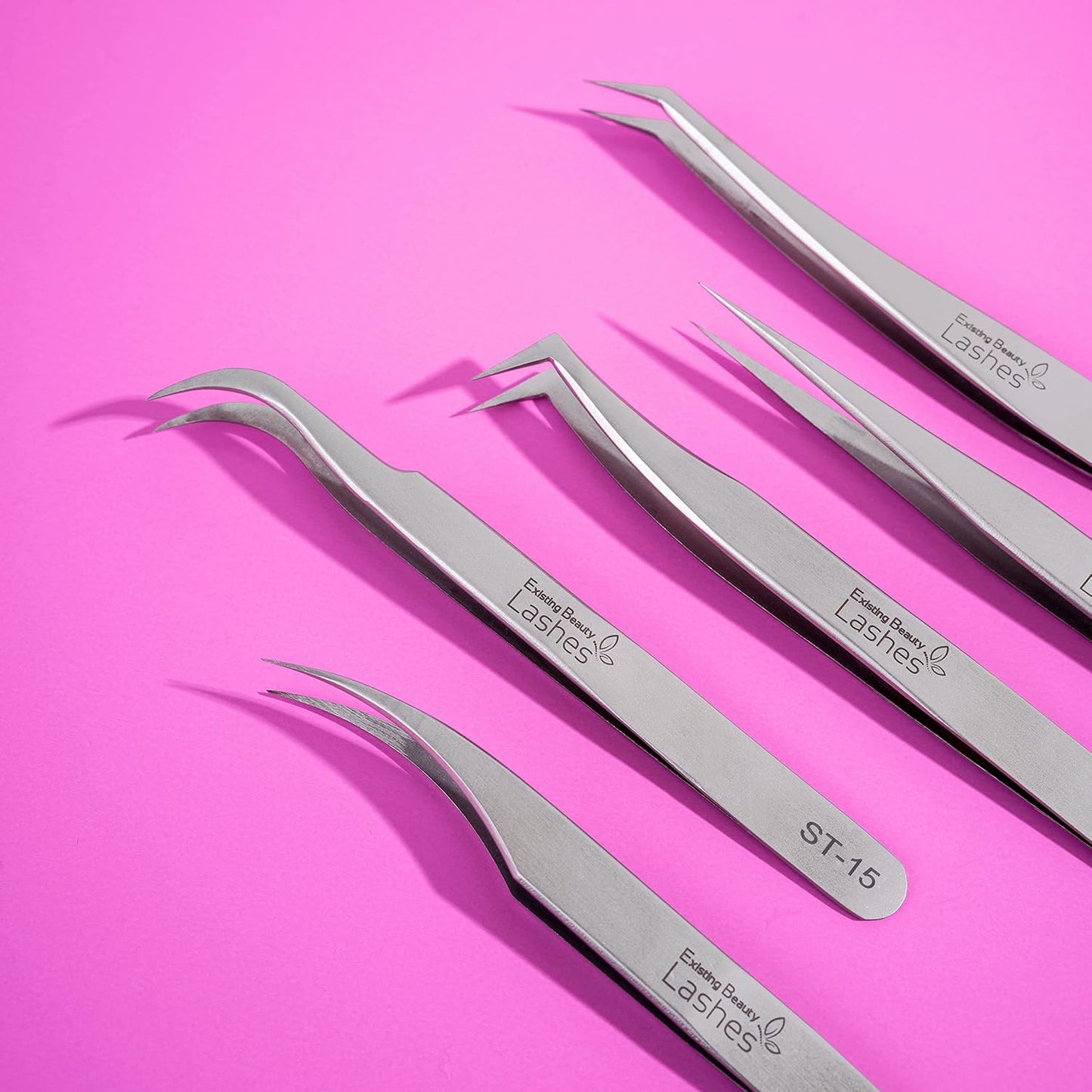 Eyelash Extension Tweezers - 5 PCS of Lash DIY Precision Set, Curved Volume Lash Tweezers - Cluster Application and Removal of Eye Lashes Extensions Stainless Steel