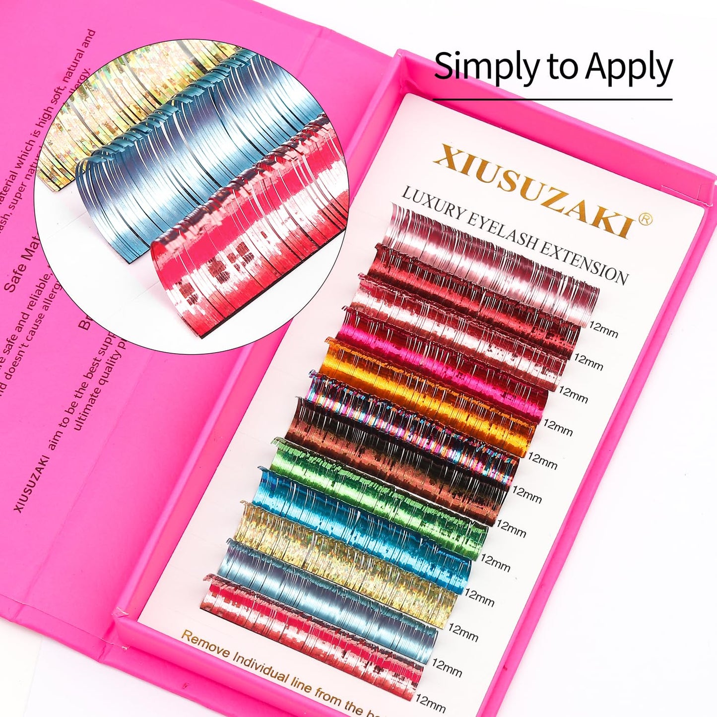 Glitter Spike Tinsel Eyelash Extensions 0.07 Colored Lashes Extension D Curl Lashes 12mm Lash Extensions Soft False Eyelashes Volume Lashes 12 Rows Professional Use(Glitter,0.07-D,12mm)