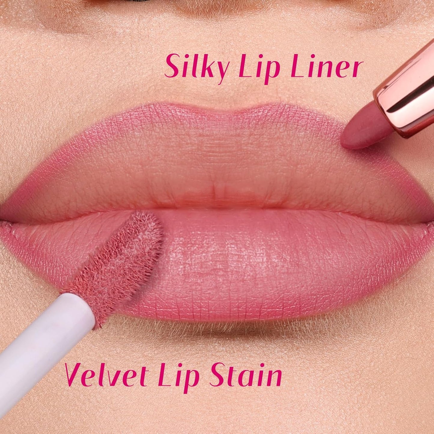 2 PCS Lip Liner and Lip Stain Combo Set, High Pigmented Long Lasting Velvet Lip Tint, Well-Defined Lipliner, Weightless Waterproof Not Animal Tested, Matte Finish Makeup