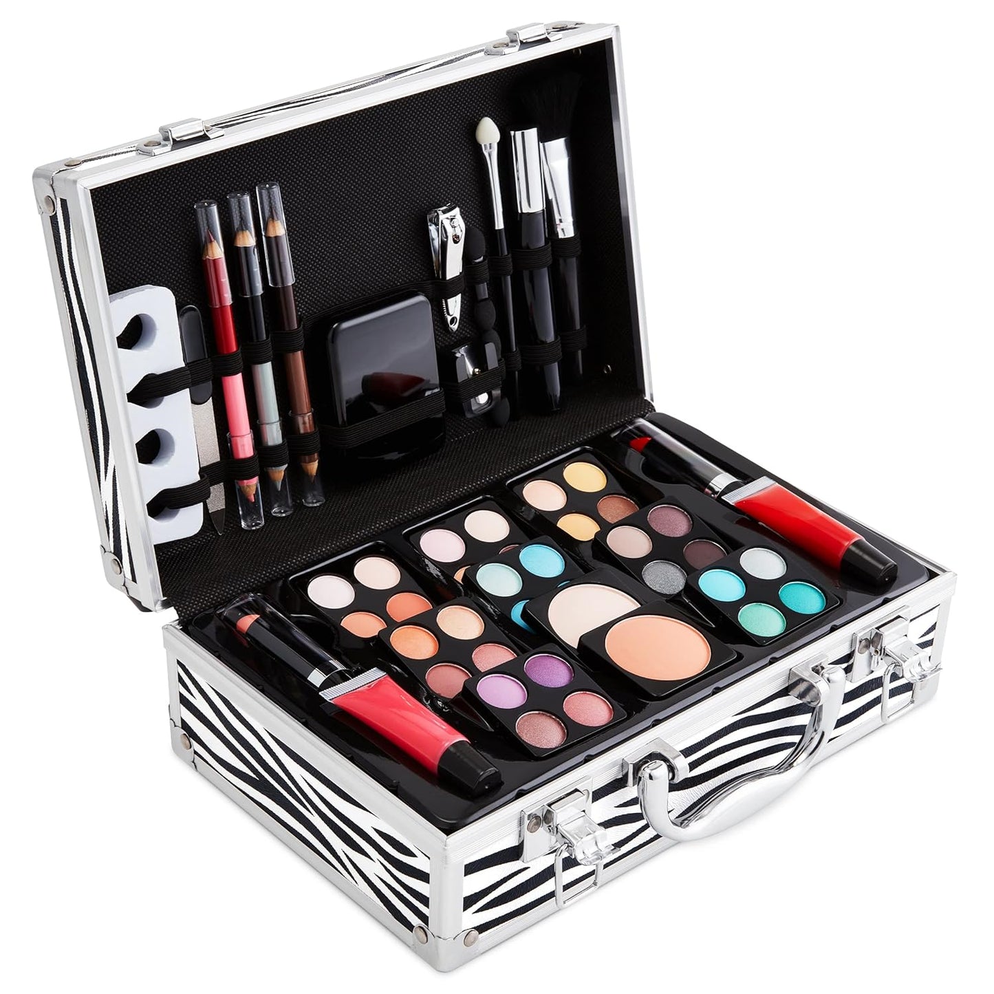 Makeup Kit Gift Set – 79 Piece - 32 Eye Shadows, 2 Blushes, 2 Lip Glosses, 2 Lipsticks, 2 Eye Liner Pencils, 1 Lip Liner Pencil, 1 Mascara - Case with Carrying Handle