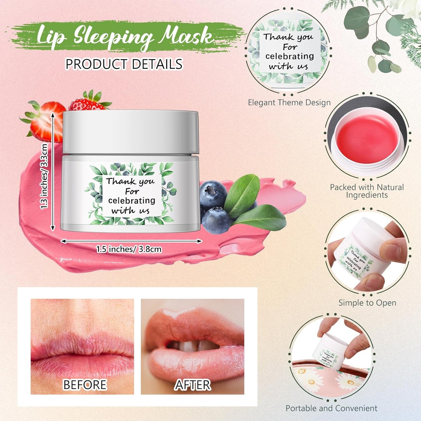 12 Pcs Thank You Lip Sleeping Mask Bulk Bridal Shower Gifts for Guests Thank You for Celebrating with Us Lip Mask Moisturize Nourish for Wedding Bridal Shower Favor Christmas Gift(Eucalyptus)