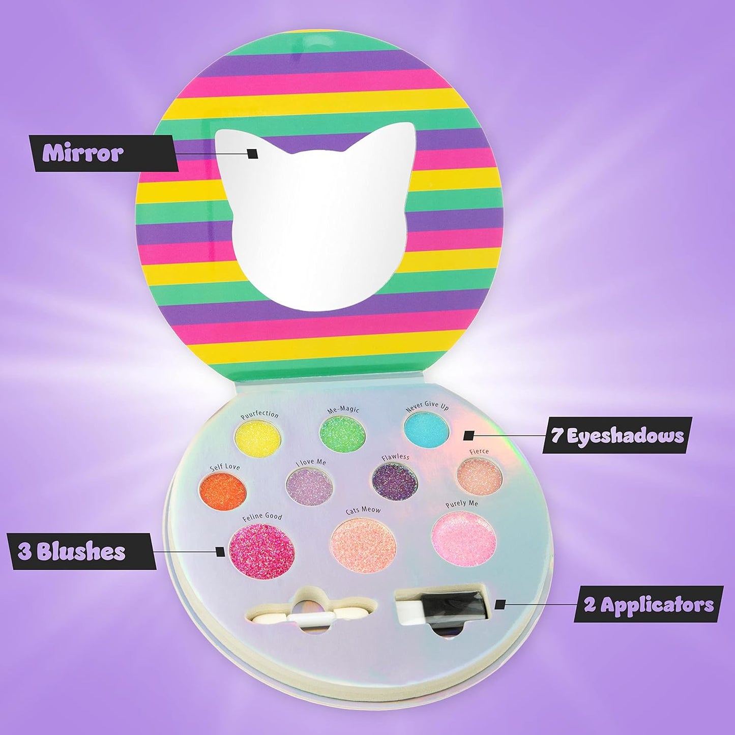 Expressions Perfectly Me Glisten & Glitter Makeup Palette 10 Color Eyeshadow Palette & Blush Makeup Novelty Beauty Set, Fold Out Compact with Mirror, Cute Makeup Kit Gifts - Washable, Non-Toxic