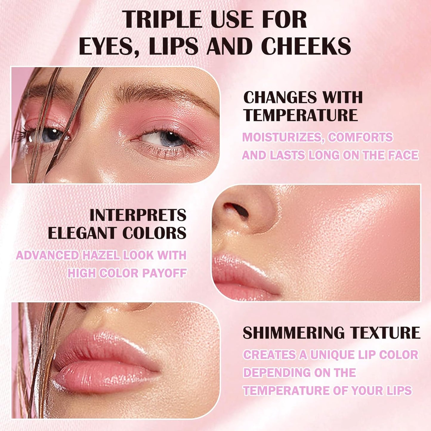 Color Changing Blush,Glitter Color Changing Blusher for Cheeks,Waterproof Lightweight Ph Blush Glossy Makeup,Moisturizing Long Lasting Multi Use Shiny Cheek Face Blush Gel for Women