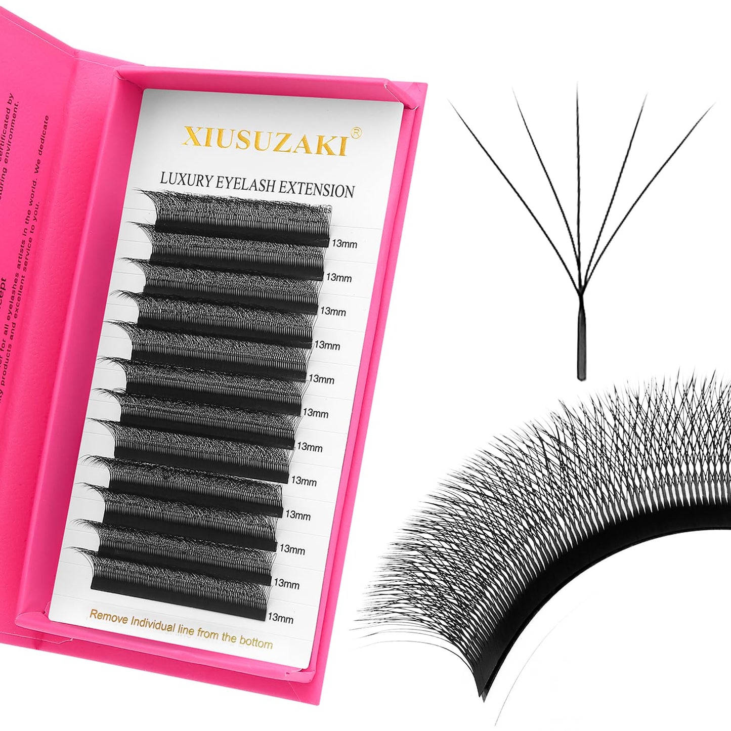 W Lash Extensions Supplies 5D Eyelash Extensions W Shape 0.07mm Thickness D Curl 13mm Premade Fans Easy Fan Lashes Volume Matte Black 12 Rows Crisscross Eye Lashes(W-5D-0.07-D,13mm)
