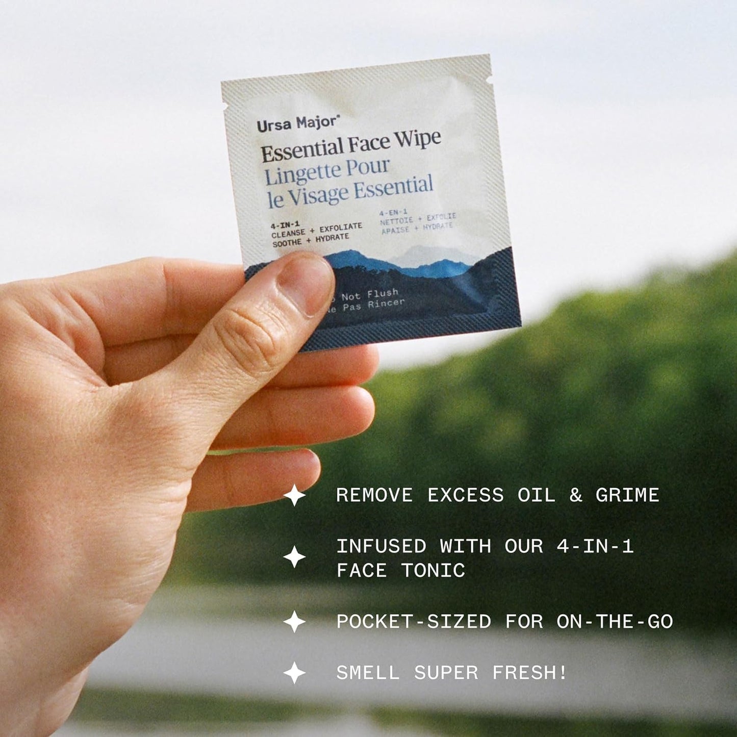 Ursa Major Essential Face Wipes | Natural, Biodegradable, Cruelty-Free | Cleanse, Exfoliate, Soothe and Hydrate | Individually Wrapped | 20 Count