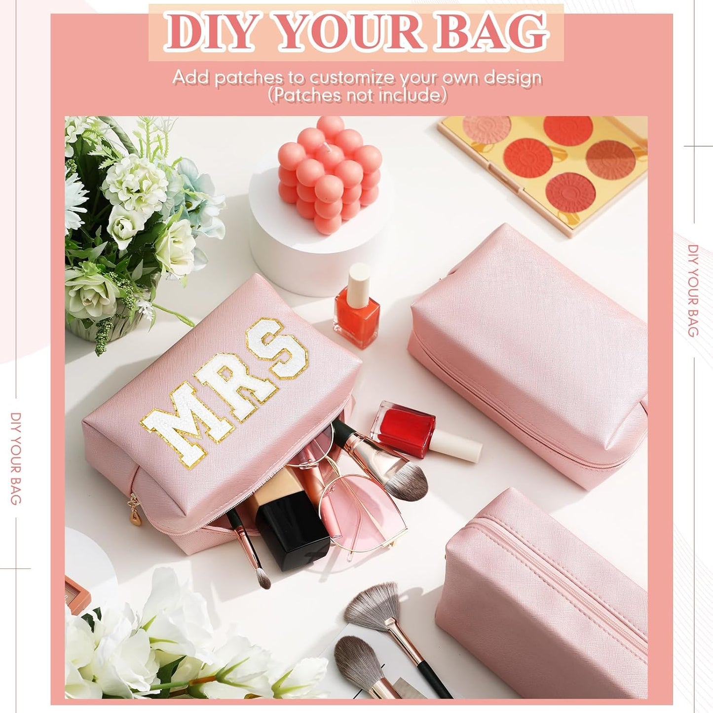 Kigeli 15 Pcs Aesthetic Makeup Bags PU Leather Cosmetic Pouches Waterproof Plain Toiletry Bags Makeup Pouches Bulk for Women Party Gift Travel Storage Organizer(Rose Gold)