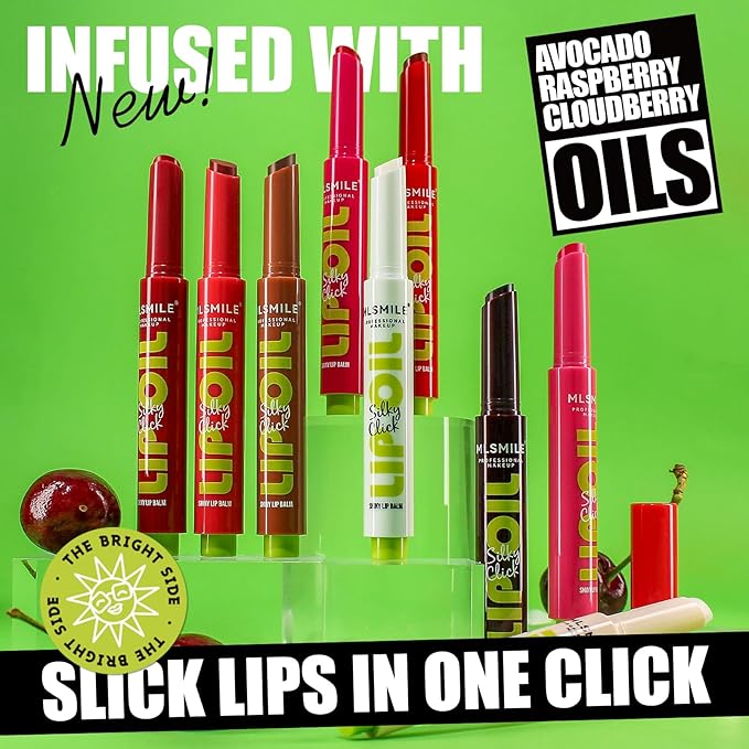 3 Colors Fat Lip Oil Click Slick, Moisturizing and Long-lasting Lip Balm, Non-stick and High Pigment Lip Glow Oil, Lightweight Lip Plumper with Coconut Oil (Set: B)