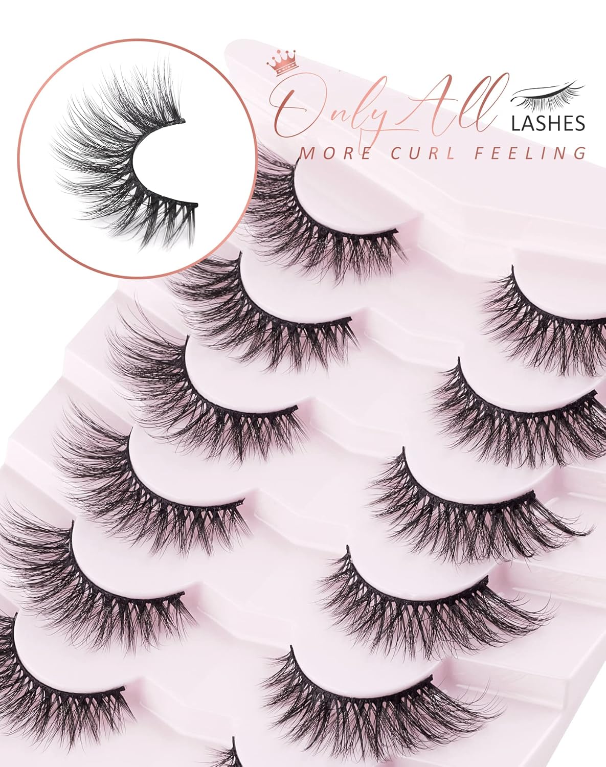 Onlyall Cat Eye Lashes Mink Lashes Fluffy Eyelashes Cat Eye False Lashes Fox Eye Lashes 7 Pairs F02