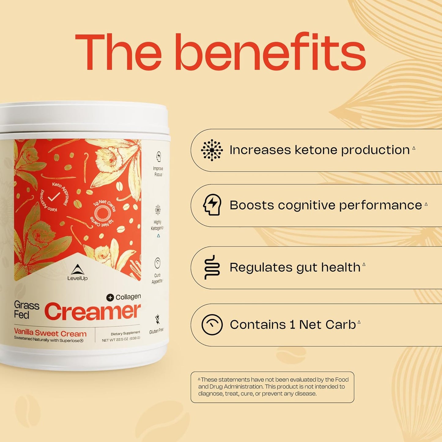 LevelUp Creamer, with Energizing MCT Oil and Collagen Peptides, Keto Coffee Creamer, Supports Natural Energy & Ketone Production - Vanilla Sweet Cream, 11 oz