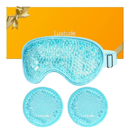 Luxtude Gel Eye Mask Cooling Eye Masks for Dry Eyes, Hot Cold Eye Ice Pack Reusable Cold Eye Mask, Frozen Cold Eye Compress for Puffiness/Dark Circles/Headaches/Skincare/Pain Relief (Blue)