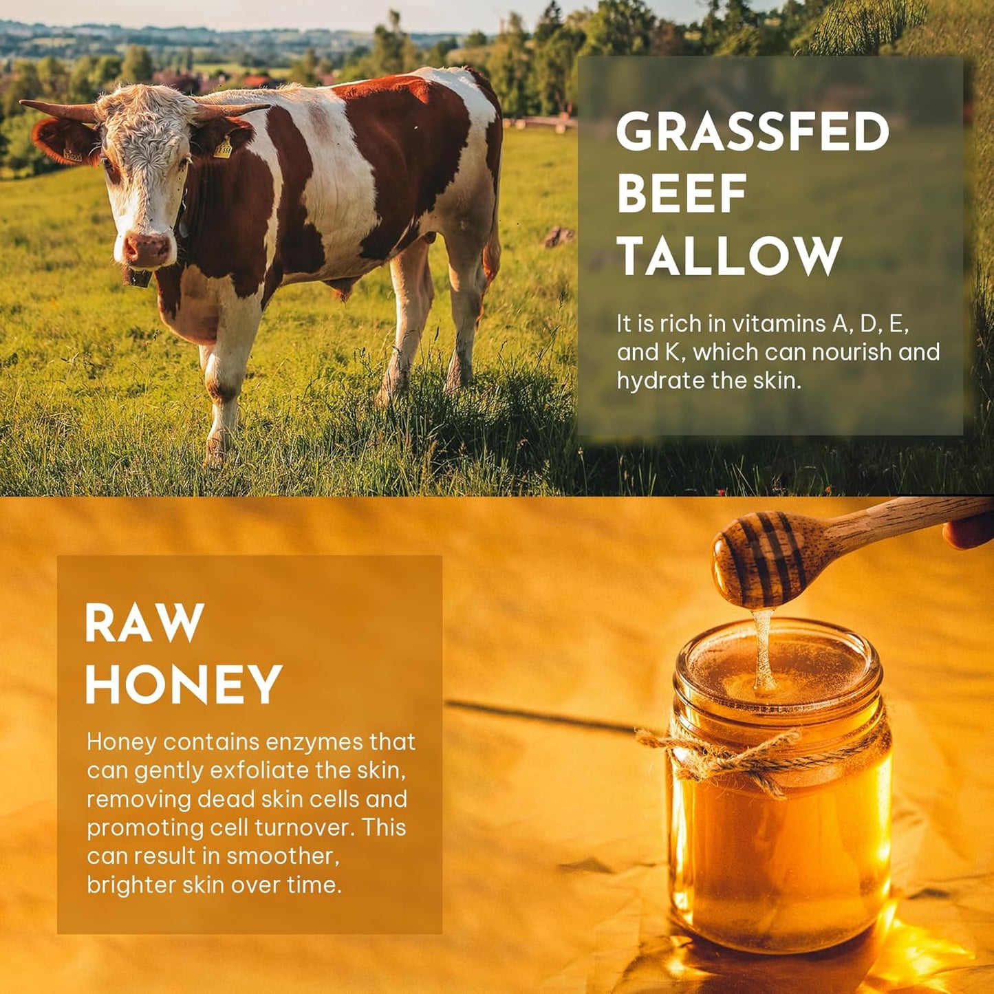 Tallow Honey Cleansing Milk- Gentle Hydrating face wash for sensitive skin -Non stripping | Moisturizing with grassfed beef Tallow, Organic Raw Honey, Argan oil & Castor Oil, Apple Cider Vinegar.