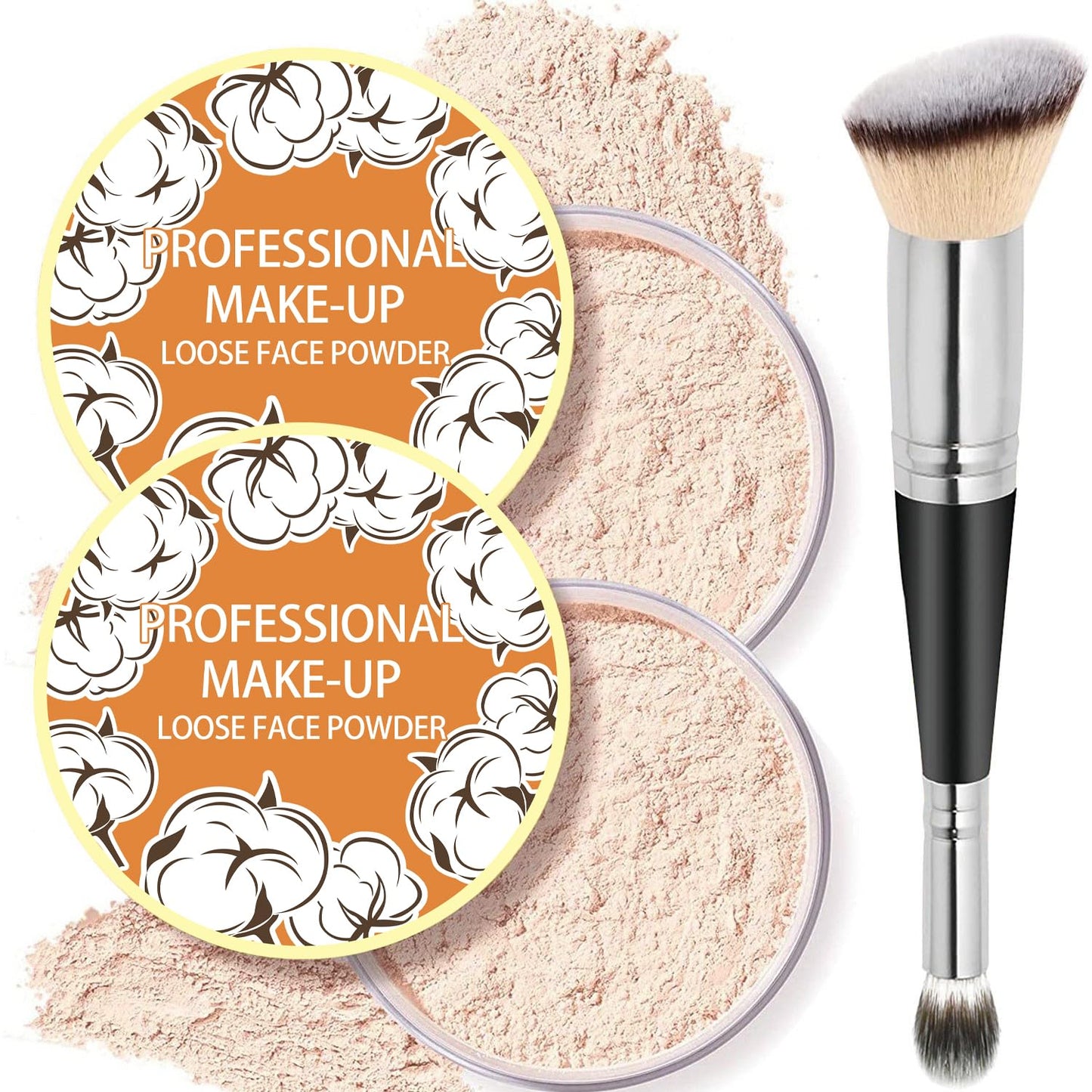 2PCS Loose Face Powder, Oil Control Minimizes Pores and Fine Lines, Loose Baking Face Setting Powder Makeup, Oil Control Soft Focus Effect Make Up, Matte Ultra Flawless Finish(04# Natural)