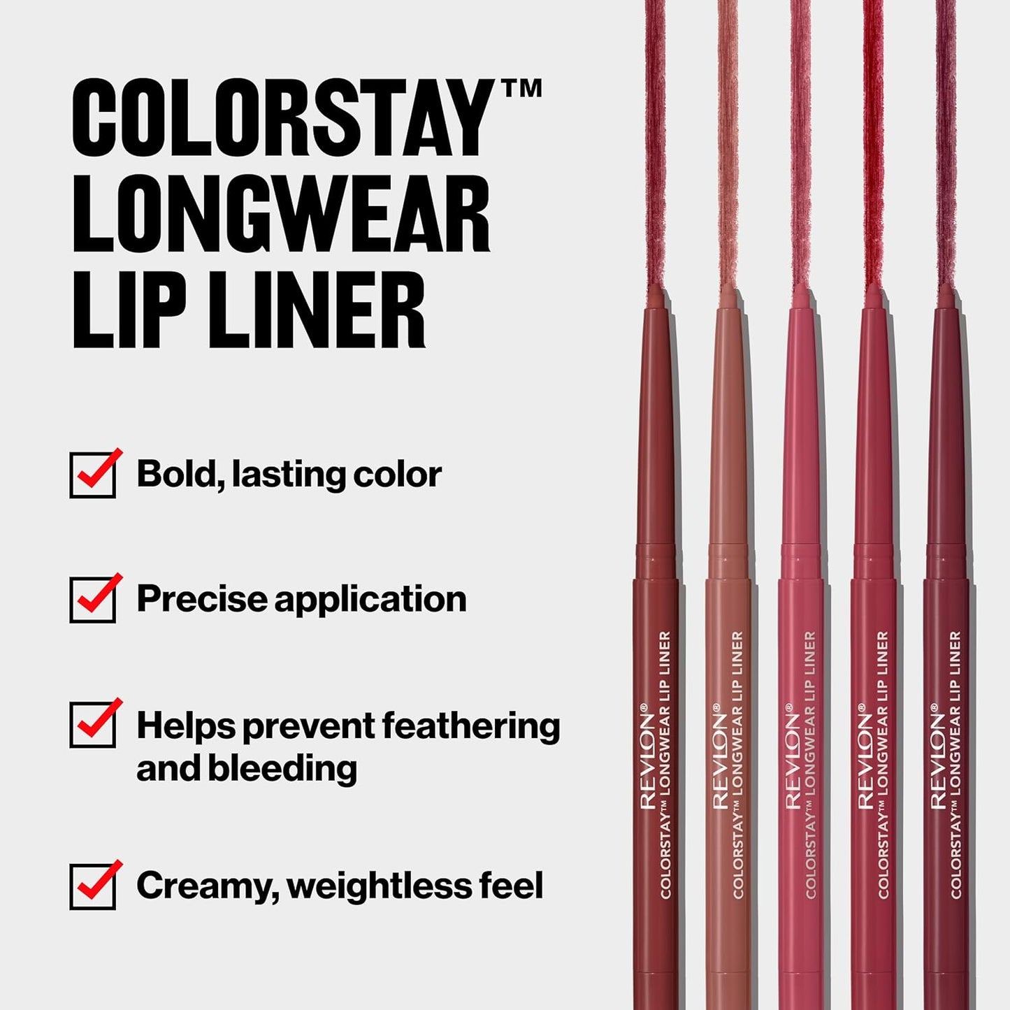 Revlon Colorstay Lip Liner Makeup with Built-in-Sharpener, Longwear Rich Colors, Smooth Application, 655 Rose, 0.01 oz