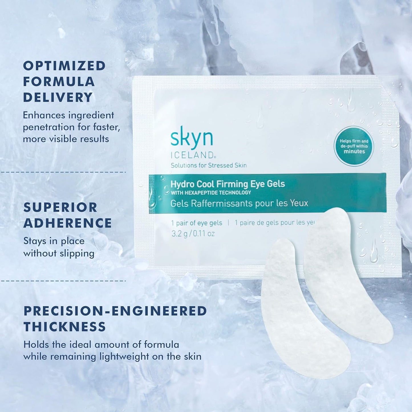 skyn ICELAND Hydro Cool Firming Under Eye Patches, Instant Cooling for Puffy, Tired Eyes with Peptides and Coenzyme Q10, 10 Minute Treatment, Vegan, All Skin Types, 8 Pairs