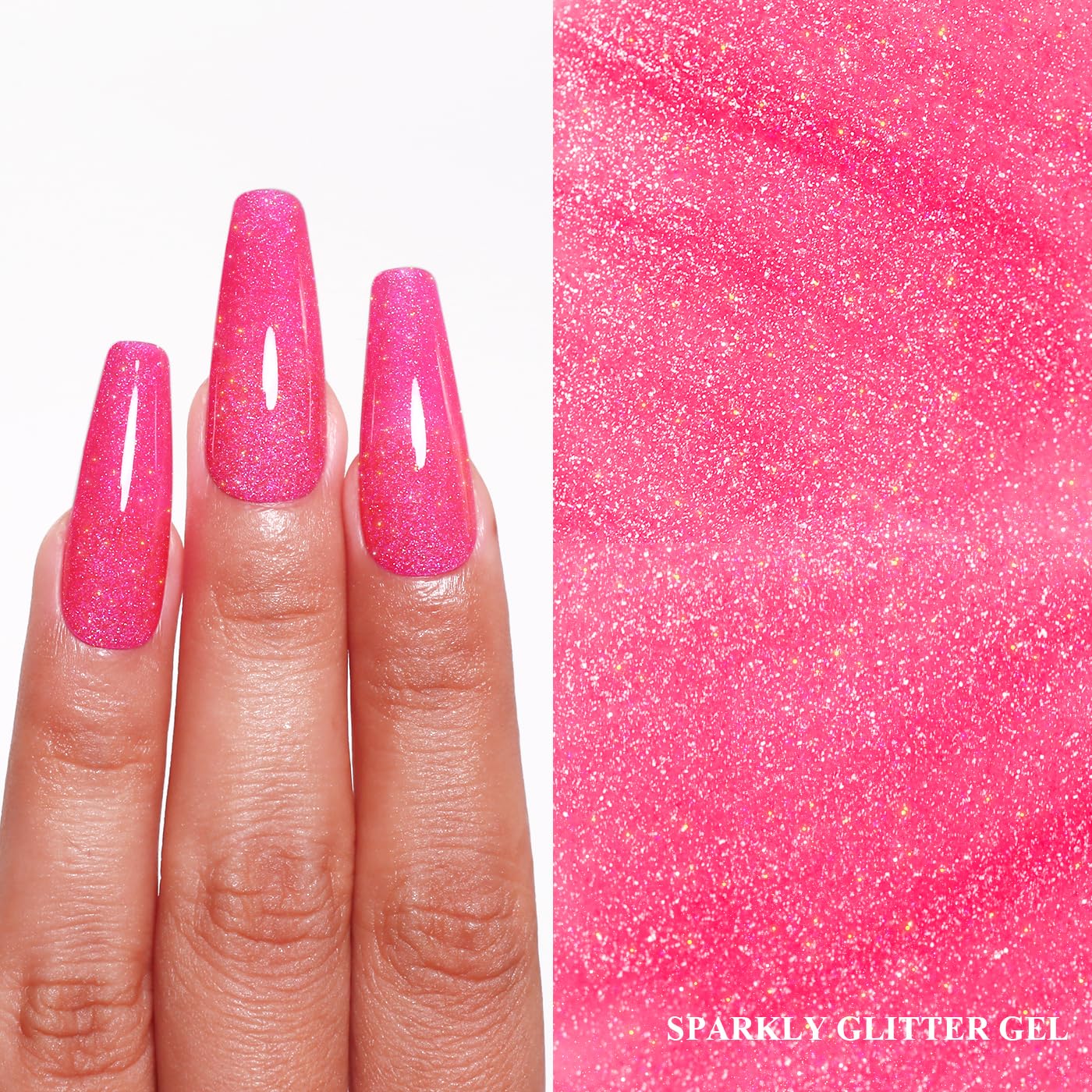 Imtiti Glitter Gel Nail Polish, Rose Pink Iridescent Glitter Nail Gel Polish Diamond Shimmer Sparkle Soak Off UV LED Spring Summer Manicure 10ML