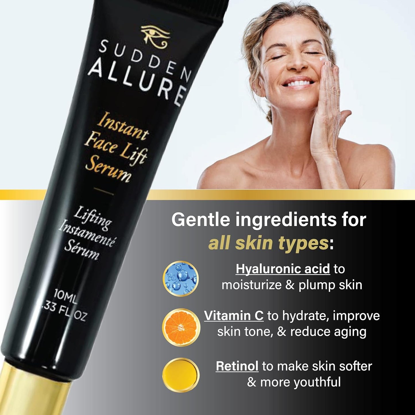 Sudden Allure Instant Face Lift Serum – Erase Under Eye Bags & Wrinkles in 60 Seconds - Firming Face & Eye Serum Cream - Instantly Tighten & Reduce Eye Bags & Crows Feet | Made in USA (10 ml, 2 Pack)