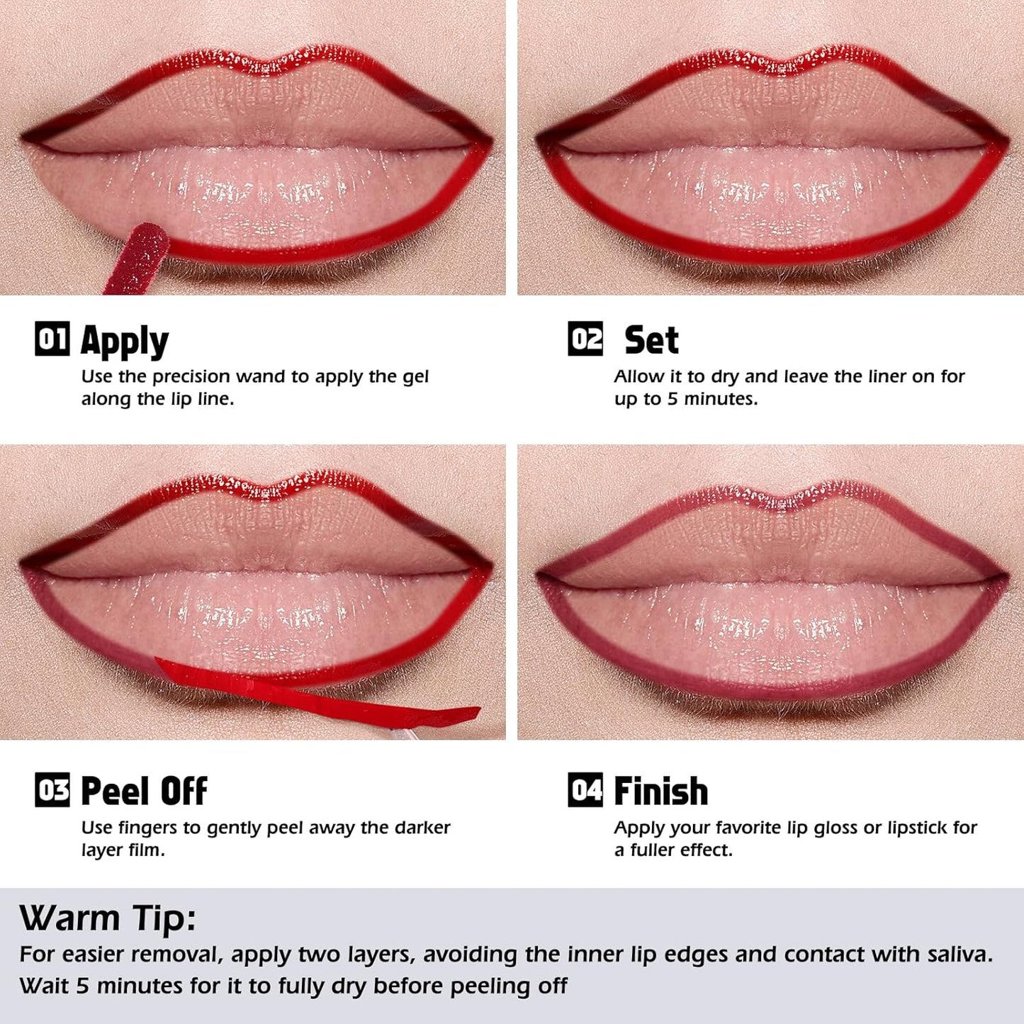 KIMUSE Peel Off Lip Liner Stain, Long Lasting Lip Tint Stain, Waterproof, Transfer-Proof, Highly Pigmented Color Lip Stain Liner, Matte Finish