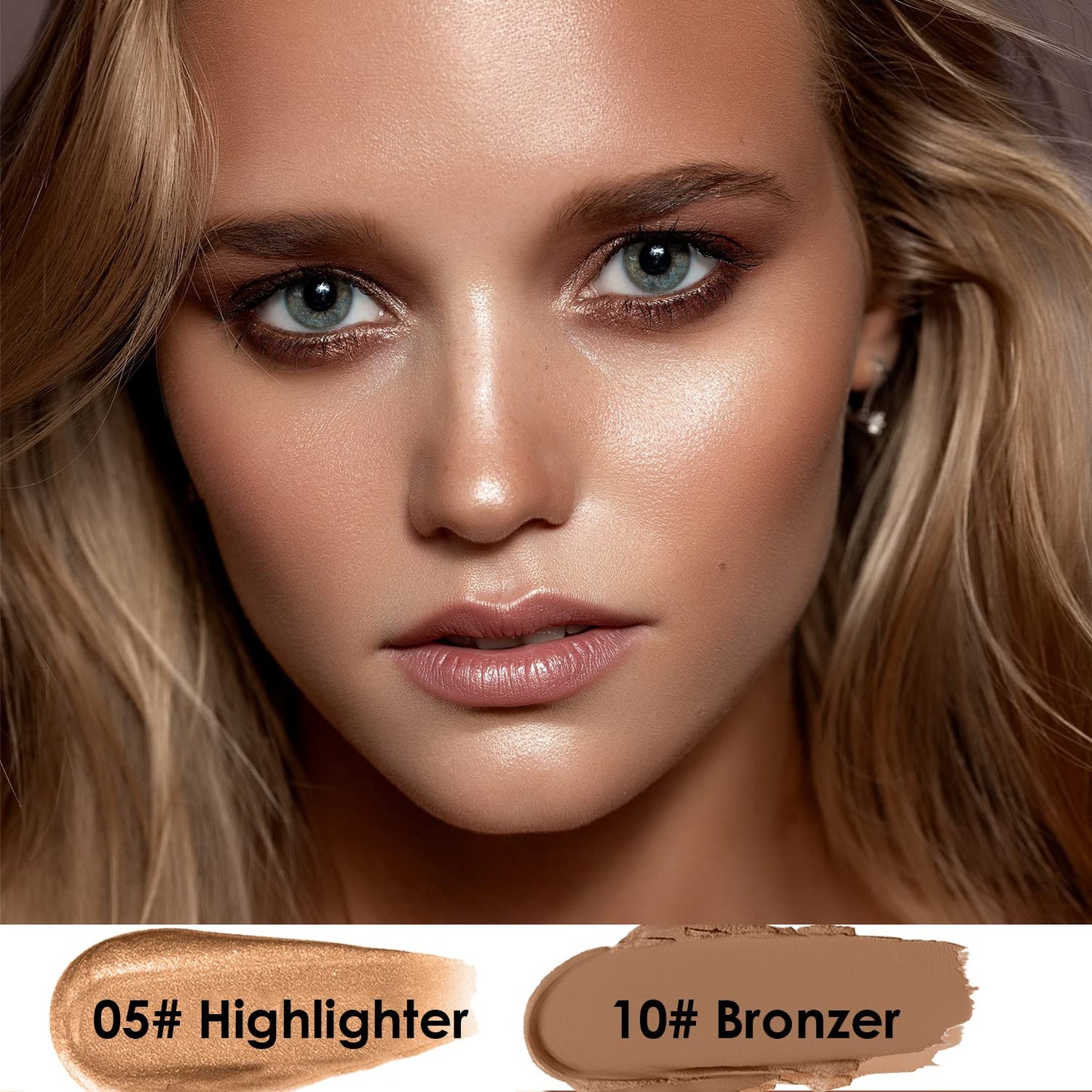 POPMISOLER 2 pcs Makeup Highlighter Stick & Cream Contour Stick, Natural Face Bronzer Stick Cool Toned Contour Kit for Beginners Waterproof Shimmer Highlight Stick, Brightening Foundation Stick