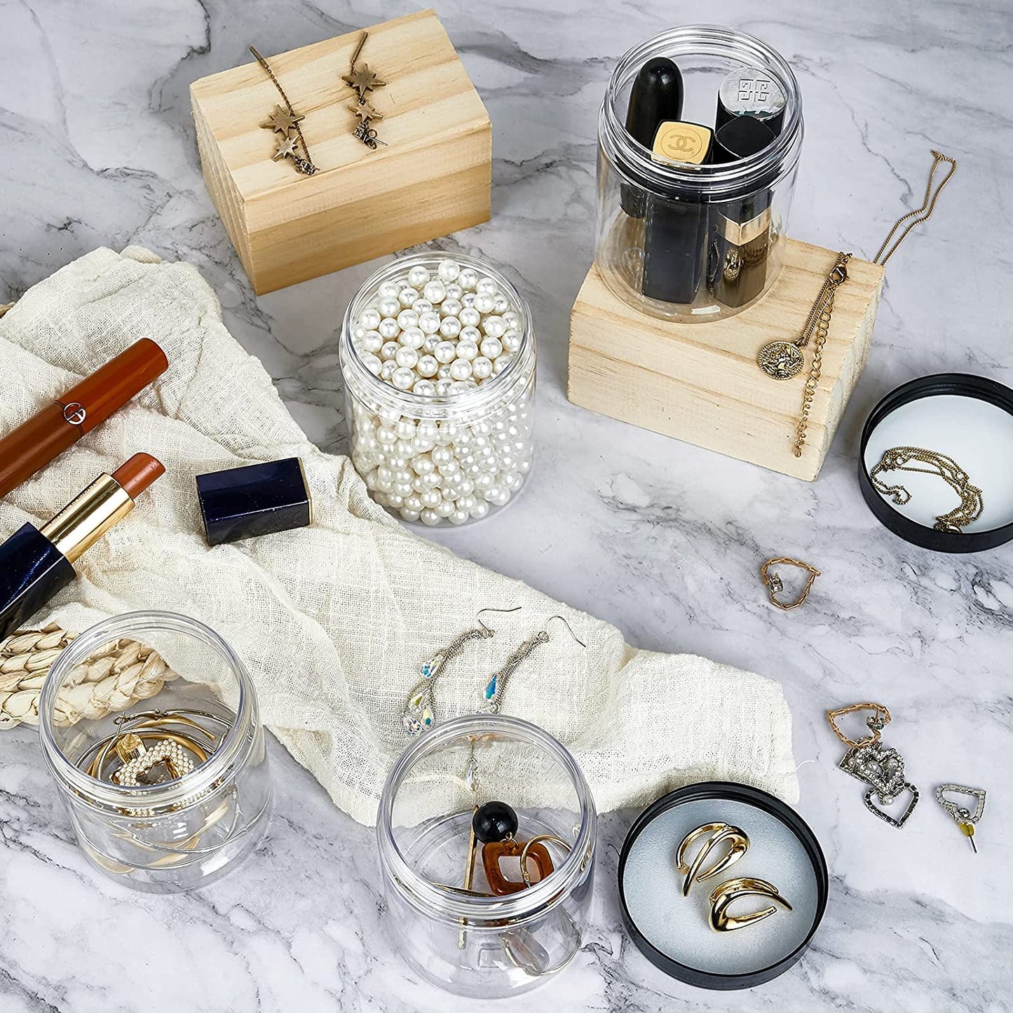 Eternal Moment 36 Pack 8 OZ Plastic Jars Round Clear Cosmetic Container Jars with White Lids, Perfect for Lotion, Slime，Cream, Ointments, Makeup, Eye Shadow, Samples, Pot, Travel Storage ﻿