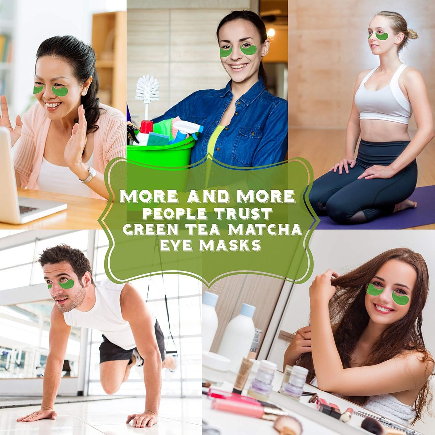 Green Tea Matcha Eye Mask Under Eye Patches Treatment for Dark Circles, Eye Bags, Puffiness - Anti-Wrinkle With Hyaluronic Acid and Collagen - 30 Pairs/60 Pcs.