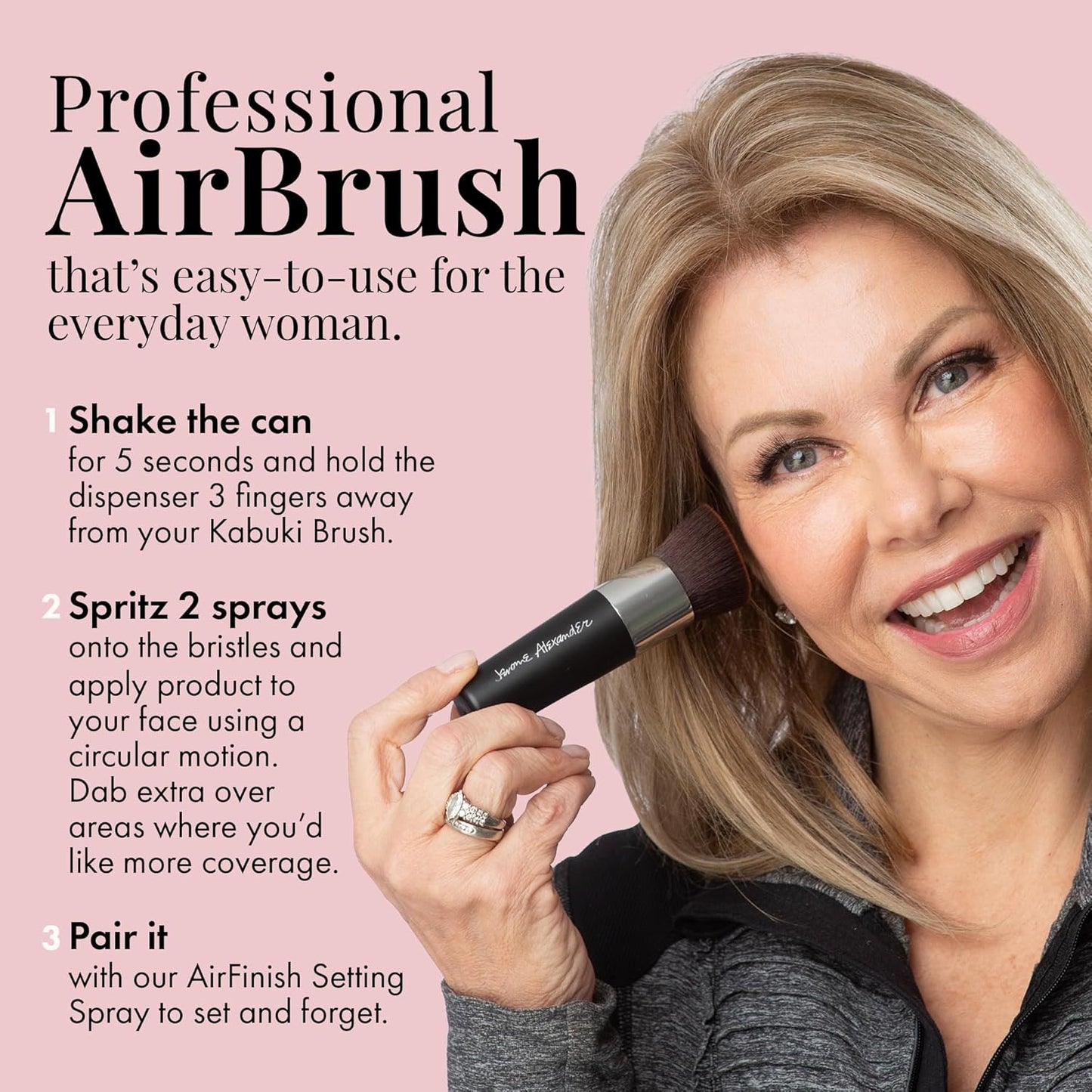 MagicMinerals AirBrush Foundation by Jerome Alexander – 2pc Set with Airbrush Foundation and Kabuki Brush - Spray Makeup with Anti-aging Ingredients for Smooth Radiant Skin - Warm Medium