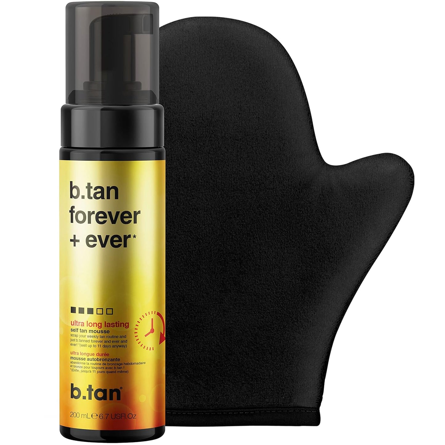 b.tan Ultra Long Lasting Self Tanner Kit | Forever Bundle - Best Dark Sunless Tan Mousse, Lasts Up to 11 Days, Tanning Mitt Applicator, 1 Hour Express Foam, Fast, No Fake Tan Smell, 6.7 Fl Oz