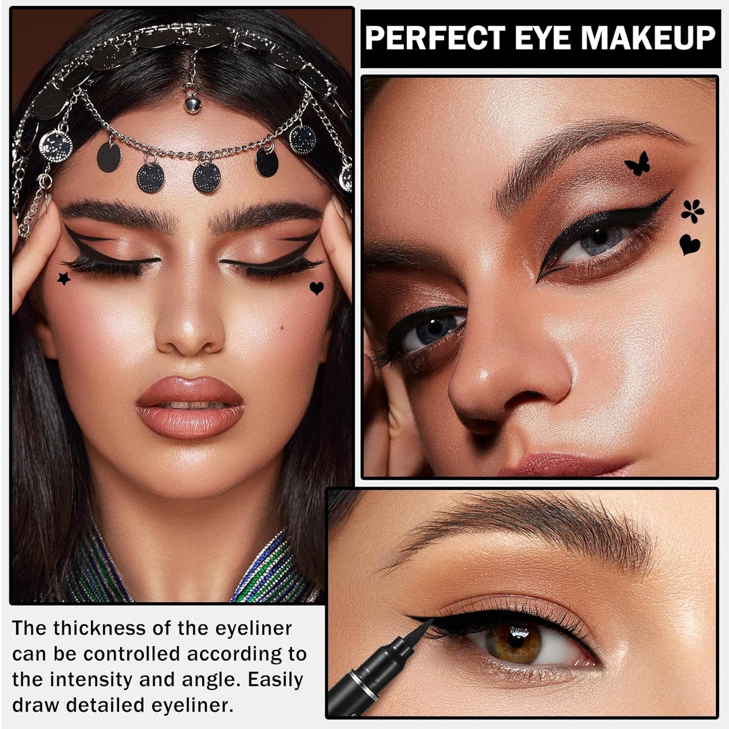 Double-headed Eyeliner Stamp Pencil Black Liquid Winged Eyeliner Stamp Pen Waterproof Smudgeproof Eye Liner Stamp for Eye Makeup(02 Heart)