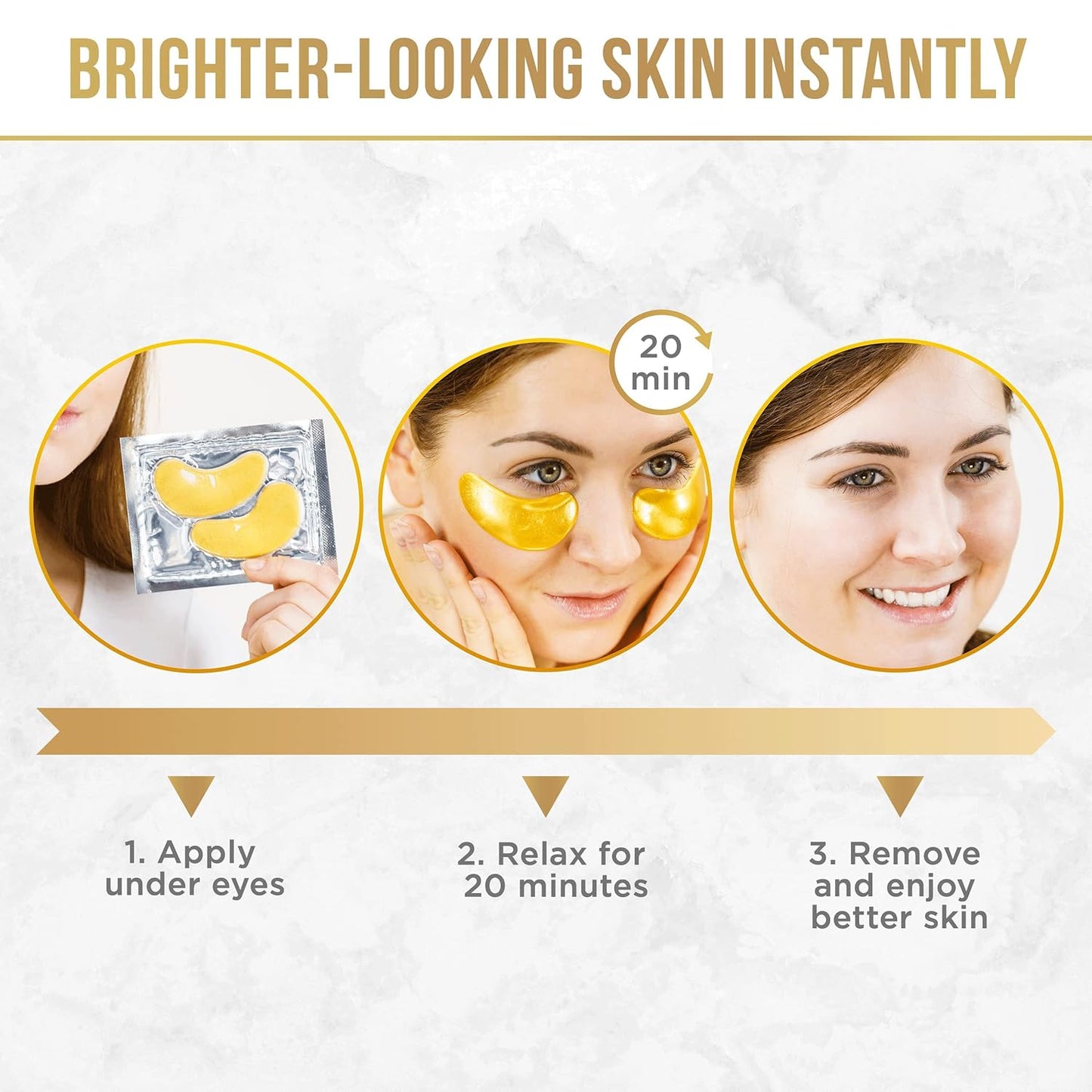 DERMORA Golden Glow Under Eye Patches (15 Pairs Eye Gels) - Rejuvenating Treatment for Dark Circles, Puffy Eyes, Refreshing, Revitalizing, Travel, Wrinkles