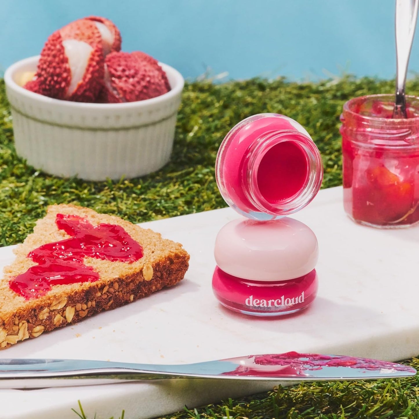 dearcloud Dewy Lip Jam – Hydrating Lip Balm & Gloss with Vitamin E, Korean Skincare (Pink Lychee)