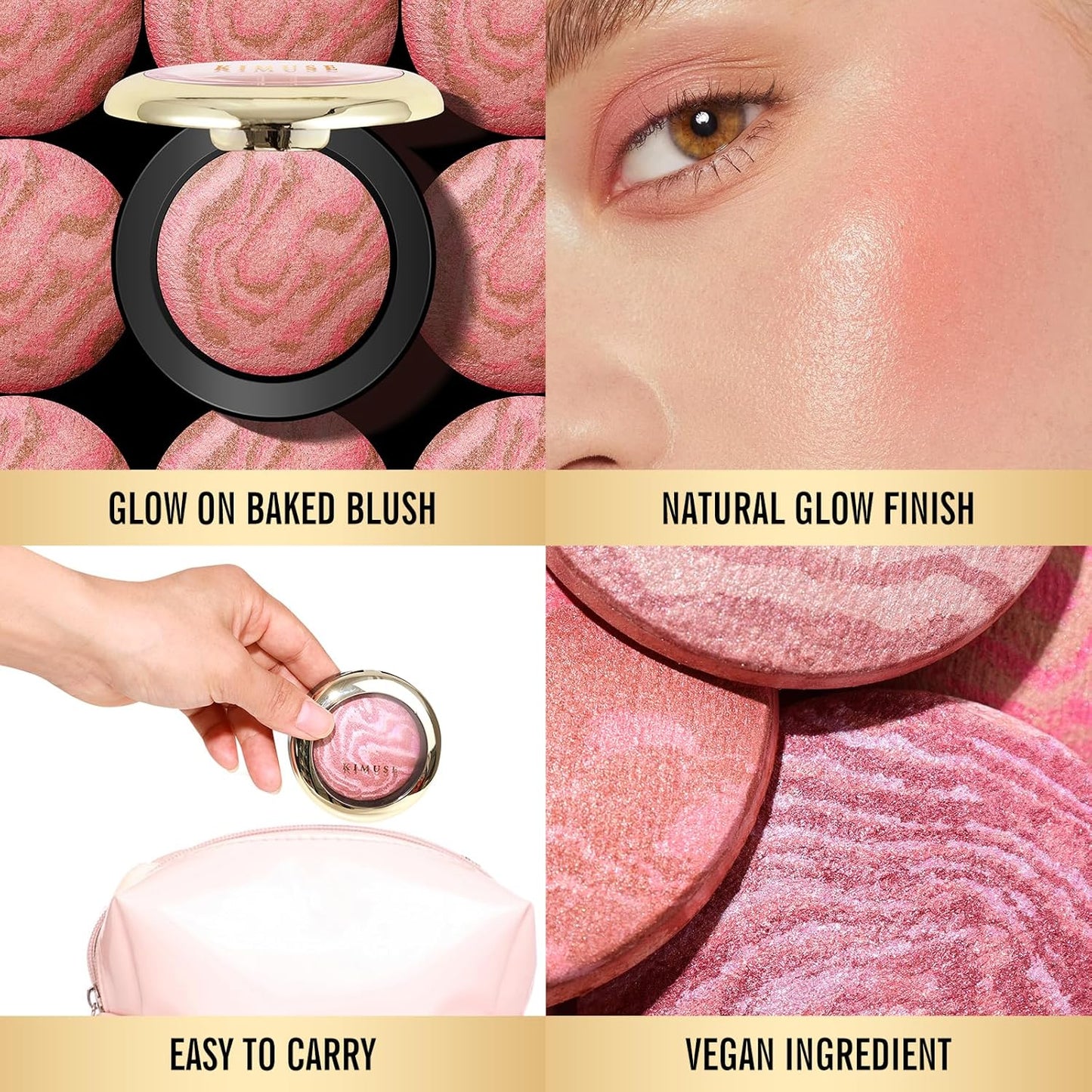 KIMUSE Baked Blush, Lighting Glow Marbleized Blush Powder Blush, Contour & Highlight Face for a Creamy Lightweight Natural Finish