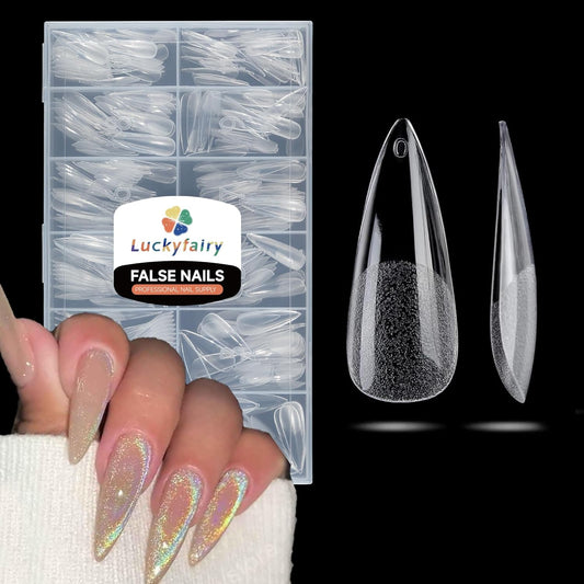 Long Amond Nail Tips: 504pcs Stiletto Gel Nails Tips Half Matte Full Cover Clear False Fake Nails for DIY Nail Art Press On Nails Acrylic Extensions 12 Sizes