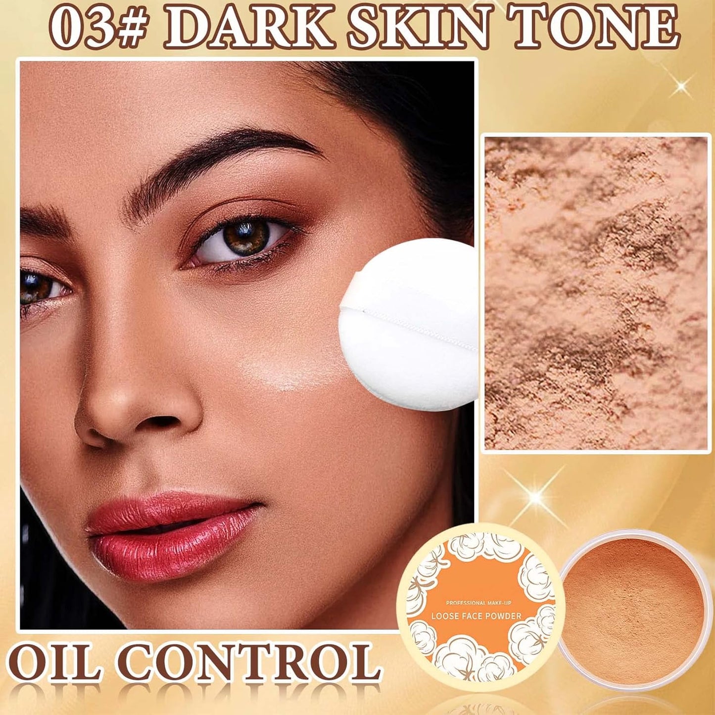 Loose Face Powder,Oil Control Loose Face Setting Powder Matte Flawless Finish Make Up Setting Powder Lightweight Long Lasting Finishing Powder Soft Natural Focus Effect Makeup(3#)