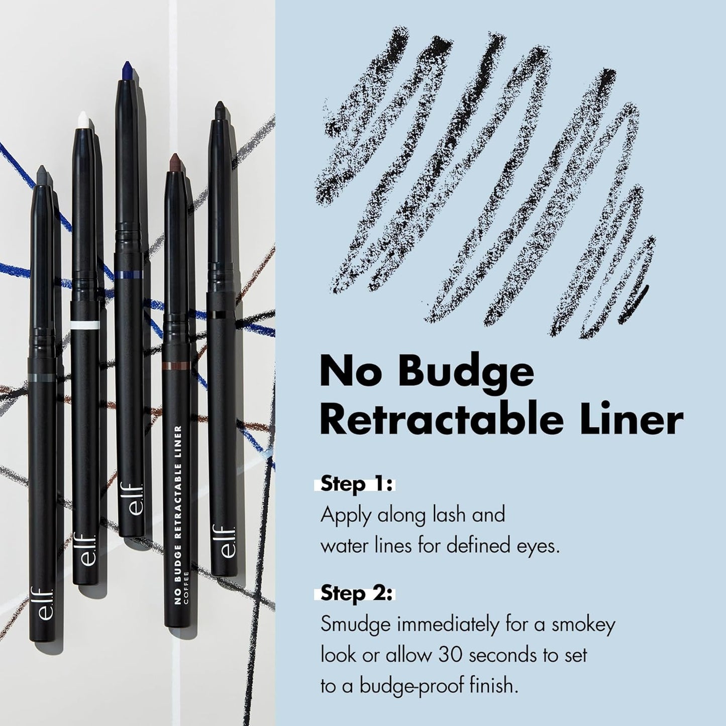 e.l.f. No Budge Retractable Eyeliner, Creamy, Ultra-Pigmented & Waterproof, Creates Bold & Defined Lines, Vegan & Cruelty-Free, Navy