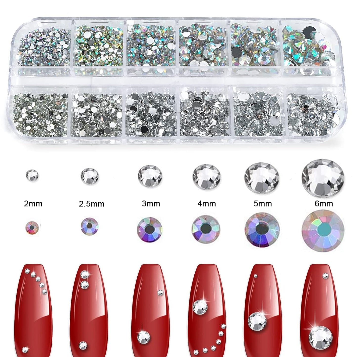 Canvalite 2784PCS Rhinestones Crystal AB Rhinestones for Nail with 5Pcs 3ml B7000 Jewelry Glue and Pick Up Tweezers and Nail Rhinestone Picker, Nail Art Tools,Stocking Stuffers Gifts for Women