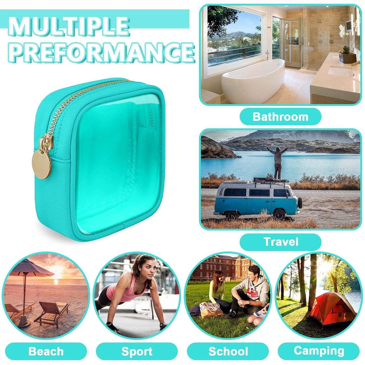 Clear Mini Makeup Bag for Purse, Small Nylon&PVC Cosmetic Travel Bag TSA Approved Toiletry Bag with Zipper, Preppy Transparent Makeup Travel Bag Coin Purse for Women Men Girls(Mini-Mint Green)