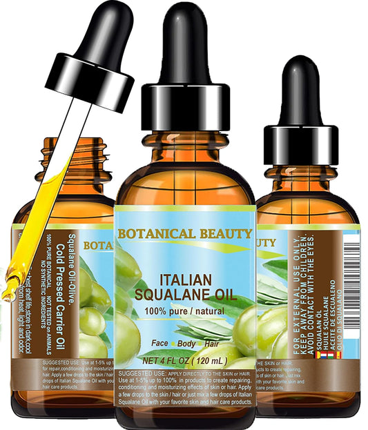 SQUALANE Italian Olive. 100% Pure Natural Undiluted Oil. 4 fl.oz- 120ml. 100% Ultra-Pure Moisturizer for Face, Skin, Body, Hair. Reliable 24/7 Skincare Protection