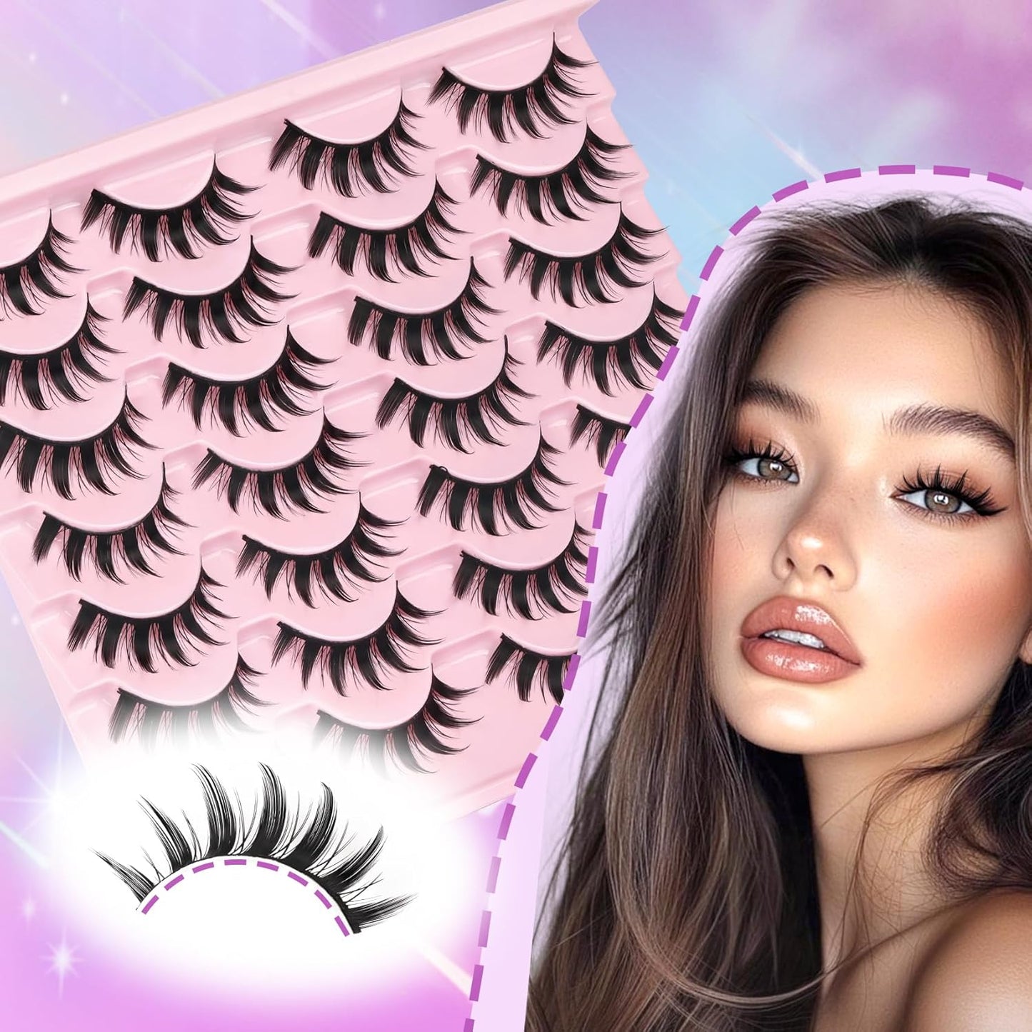 Losha Lashes Spiky Manga Lashes 14 Pairs Anime False Eyelashes 8D Wispy Eye Lashes Kit with Lash Glue and Lash Tweezers Natural Soft Fake Eyelashes (Cutes)