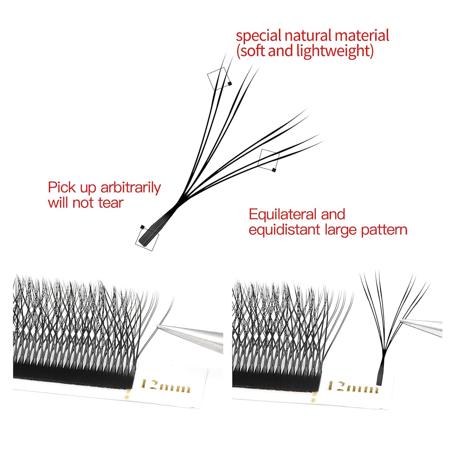 Double Tips 4D W Eyelash Extensions Supplies Thick w lash 0.07mm D curl Mix Tray 8-15mm Premade Fans Russian Volume Faux Mink Matte 12 rows Cluster pre Fanned Eye Lashes(4D-Double Tips-0.07D-11mm)