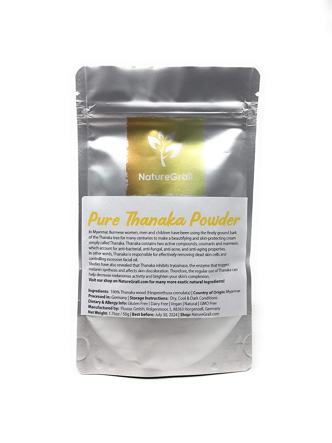 Pure Thanaka Powder - Tanaka From Thailand - Ingredients: 100% Thanaka Wood Powder (Hesperethusa Crenulata) - Net Weight: 1.76oz / 50g