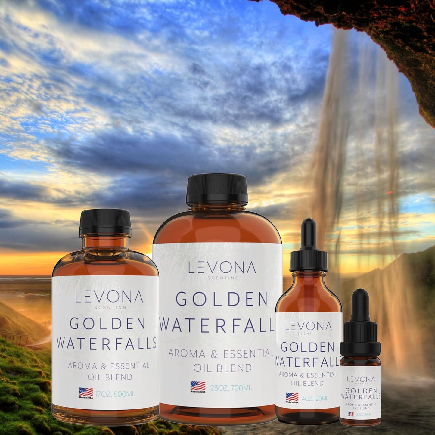 Levona Scent Pure Essential Oils for Diffusers for Home, Hotel & Office - Golden Waterfalls Essential Oils for Diffuser Oil and Humidifiers - Home Luxury Scents - Scented Fragrance Oil Blends - 700 ml