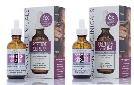 Advanced Clinicals Peptide Facial Serum Moisturizer Skin Care Oil For Face, Wrinkles, Fine Lines, & Puffiness. 6X Peptide Concentrate W/Collagen Plumps, Lifts, & Evens Skin Tone, 1.75 Fl Oz (2-Pack)