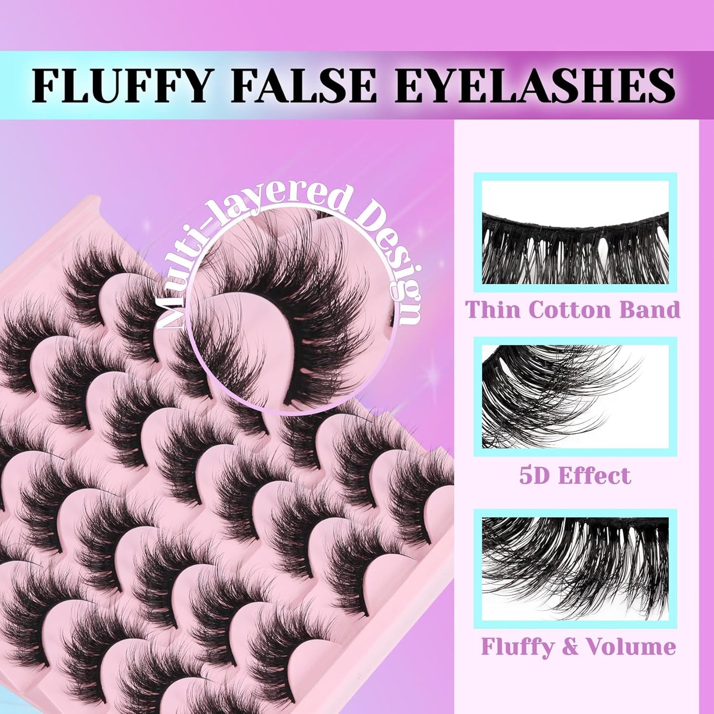 Losha Lashes Fluffy False Eyelashes 5D Volume Eye Lashes 14 Pairs Vegan Fake Eyelashes Soft Faux Mink Lashes Pack (Thrives Only)