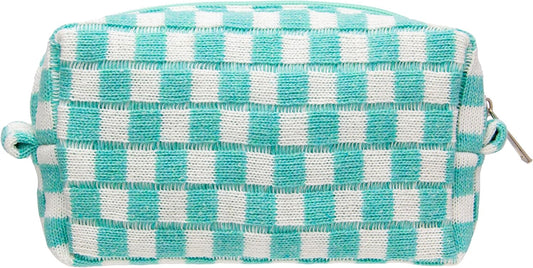PAZIMIIK Checkered Makeup Bag for Purse Portable Zipper Make Up Pouch Small Cosmetic Case for Travel Accessories Arctic Blue