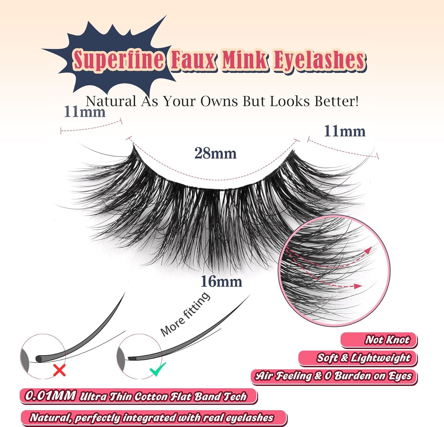 Wispy Lashes False Eyelashes Natural 16mm Fluffy Eyelashes Strip Lashes Pack 3D Volume Lashes 0.1MM Extra Thin Cotton Band Fake Eyelashes Soft Full Lashes C Curl Lashes Pack Siligli 7 Pair
